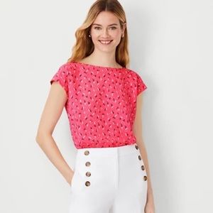 Ann Taylor Leafed Boatneck Top Pink Charm Size: XSP NWT